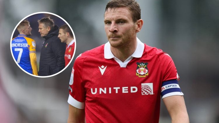 Paul Mullin of Wrexham during the Sky Bet League One match between Wrexham AFC and Shrewsbury Town. Wrexham manager Phil Parkinson and Paul Mullin ...