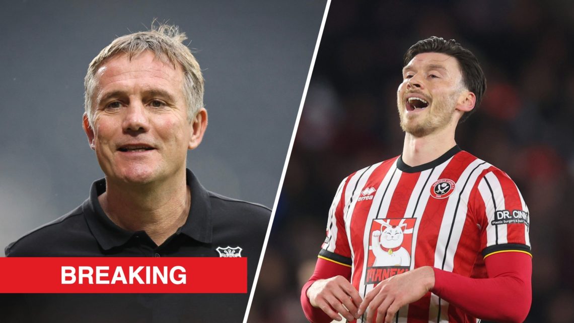 A split image of Wrexham boss Phil Parkinson (L) and Sheffield United striker Kieffer Moore (R)