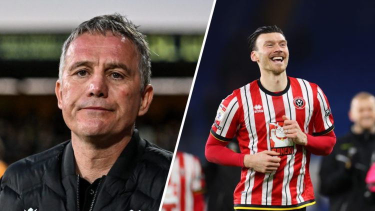A split image of Wrexham boss Phil Parkinson (L) and Sheffield United striker Kieffer Moore (R)
