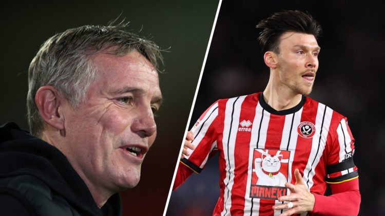 A split image of Wrexham boss Phil Parkinson (L) and Sheffield United striker Kieffer Moore (R)
