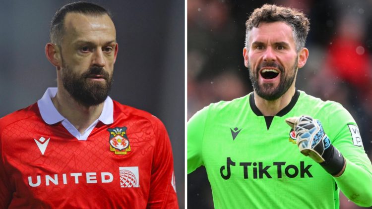 Steven Fletcher of Wrexham looks on during the Sky Bet League One match between Shrewsbury Town FC and Wrexham AFC. Ben Foster during Wrexham v Not...