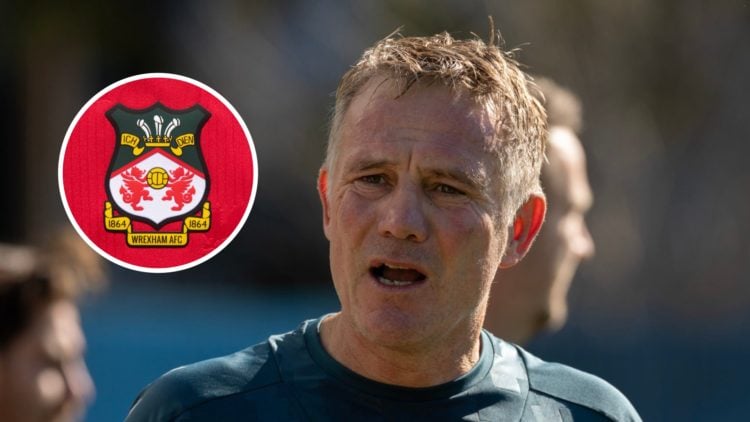 Wrexham manager Phil Parkinson. Inset, Wrexham badge.