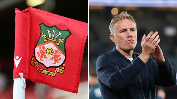 A detailed view of a Wrexham corner flag is seen during the Vanarama National League match between Wrexham and Aldershot Town. Phil Parkinson, mana...