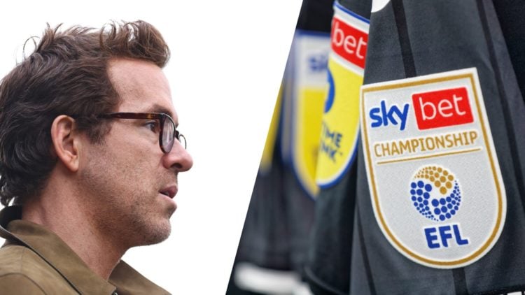 Ryan Reynolds co-owner of Wrexham. EFL Championship logo on a shirt ahead of Norwich City vs Swansea City.
