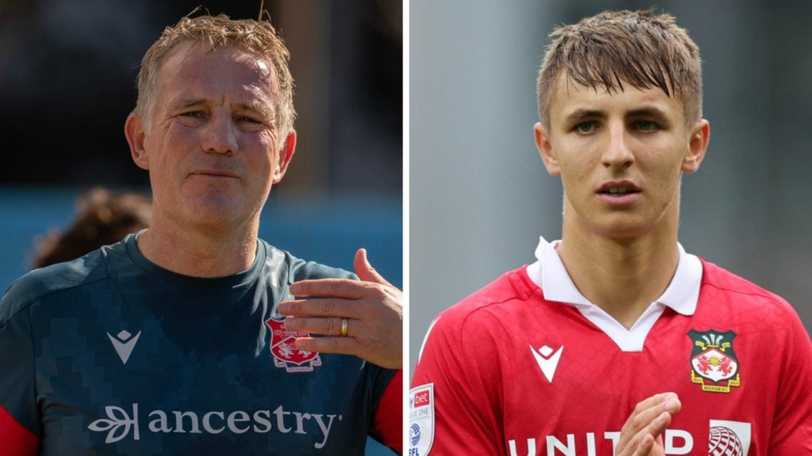 Split image of Wrexham manager Phil Parkinson (L) and star player Max Cleworth (R)