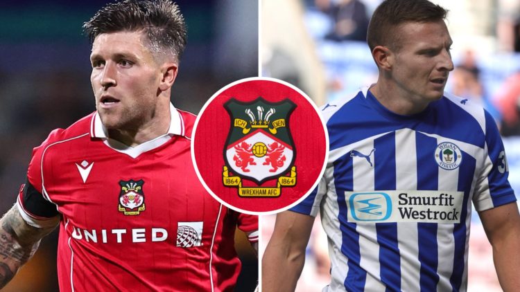 Split image of Wrexham star Josh Windass (L) and Wigan player Paul Mullin (R)