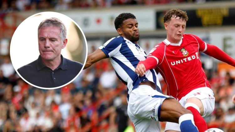 Darnell Furlong of West Bromwich Albion and Lewis Brunt of Wrexham AFC. Inset: Phil Parkinson the head coach / manager of Wrexham