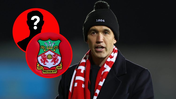 Rob McElhenney after Wrexham v Yeovil - Vanarama National League. Detailed view of a Wrexham club crest.