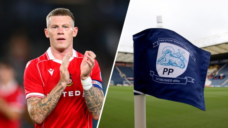 James McClean after Melbourne Victory v Wrexham AFC. Preston North End badge on a corner flag at Deepdale.