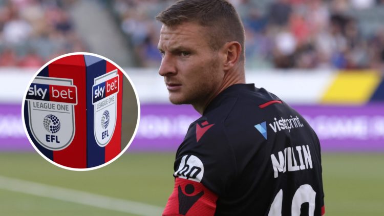 Paul Mullin during Wrexham v Los Angeles Galaxy II - Pre-Season Friendly. Detailed view of the SkyBet League One logo during the Sky Bet League One...
