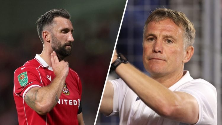 A split image of Wrexham striker Ollie Palmer (L) and Wrexham boss Phil Parkinson (R)