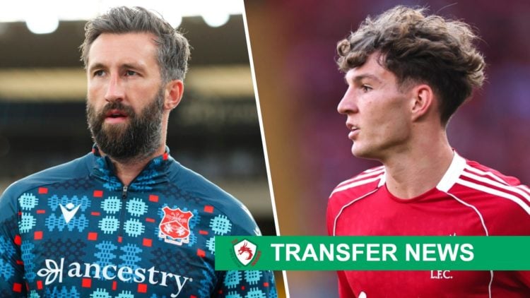 Split image of Wrexham's Ollie Palmer (L) and Liverpool's Lewis Koumas (R)