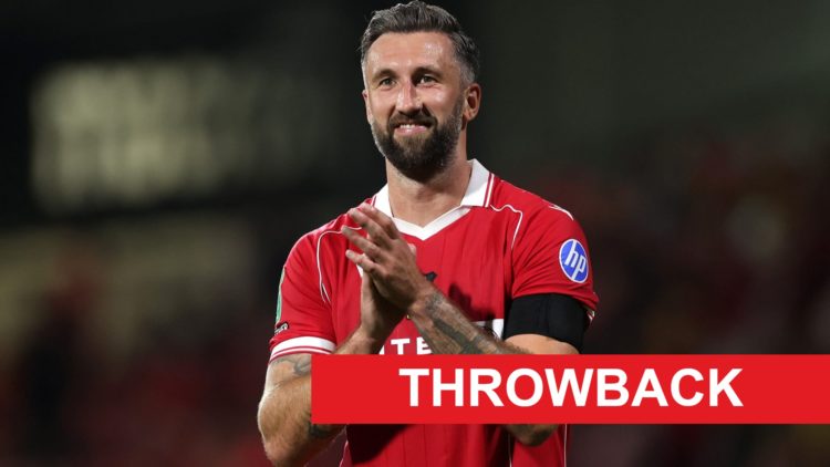 Ollie Palmer celebrates with fans after Wrexham's Carabao Cup victory over Hull City.