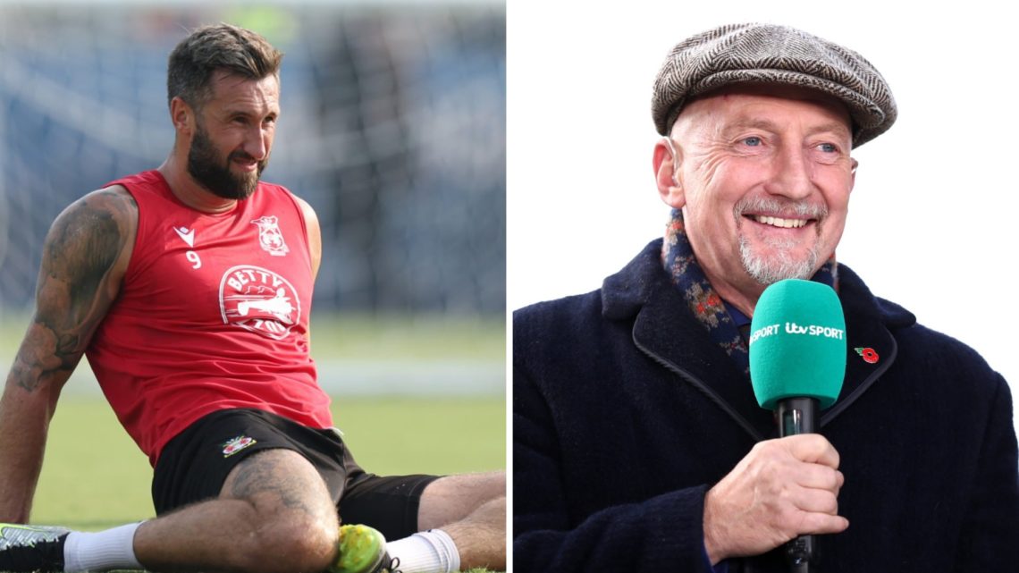 Ollie Palmer of Wrexham during a pre-season training session. Ian Holloway presents on ITV Sport prior to the Emirates FA Cup First Round match bet...