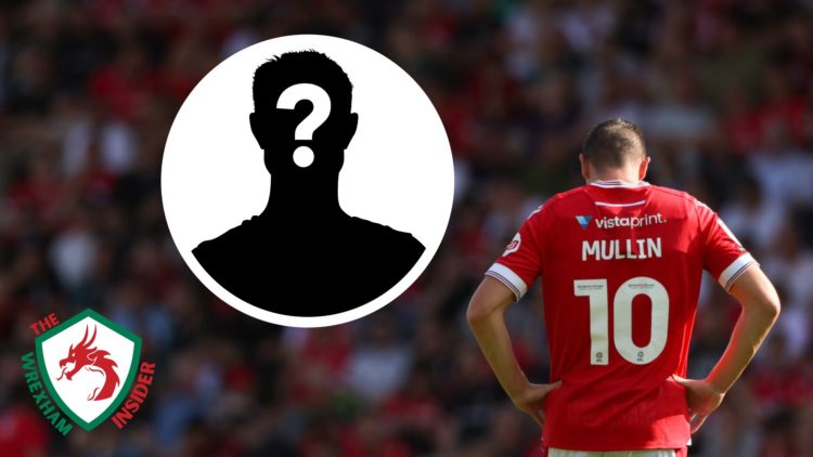 Paul Mullin in action for Wrexham. Inset a picture of a mystery player.