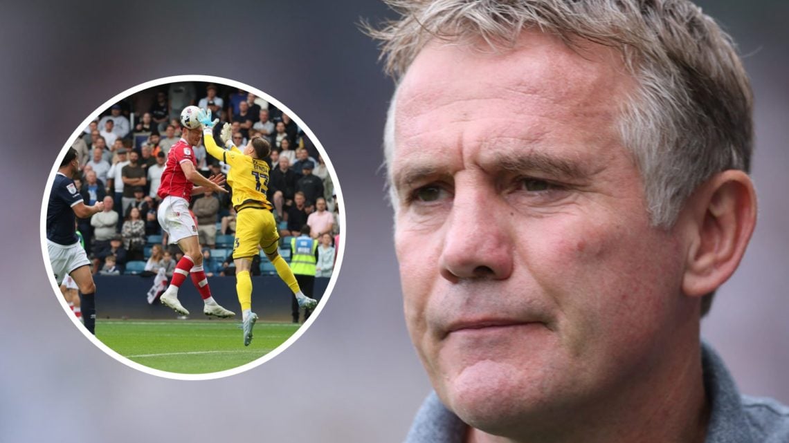 Phil Parkinson Wrexham Manager. Inset: Kieffer Moore of Wrexham rises to score past Steven Benda Of Millwall