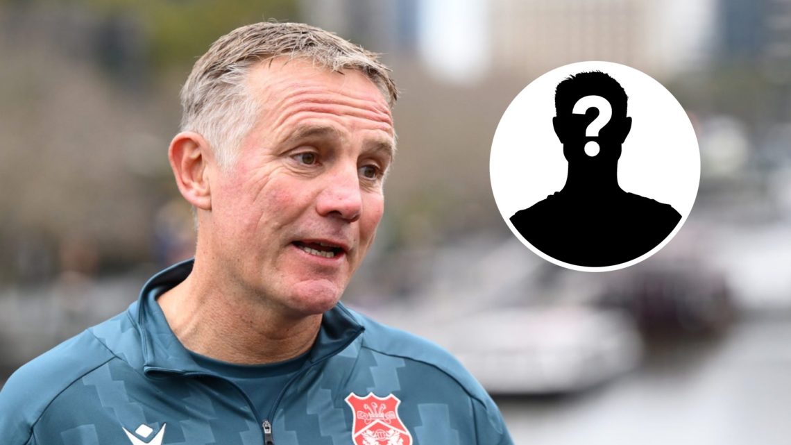 Wrexham boss Phil Parkinson looks on in Australia. Inset, a mystery player icon.