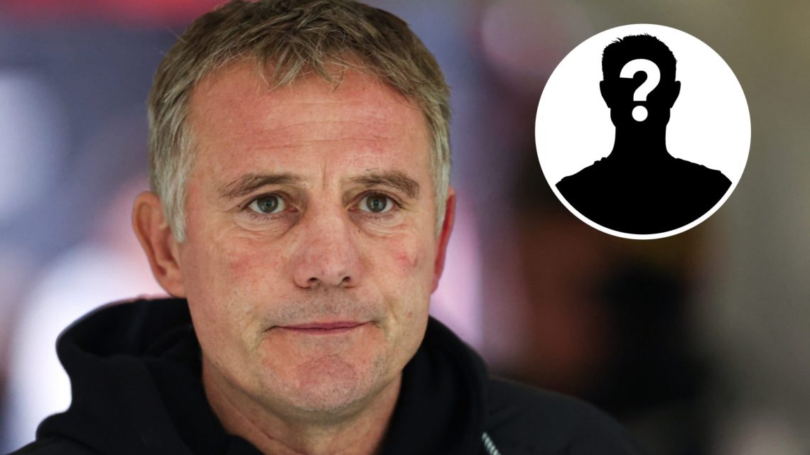 Wrexham boss Phil Parkinson looks on before facing Wolverhampton Wanderers Under-21s. Inset, a mystery player icon.