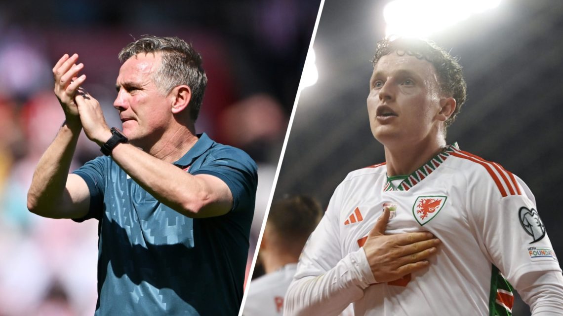 A split image of Wrexham boss Phil Parkinson (L) and Wales forward Nathan Broadhead (R)