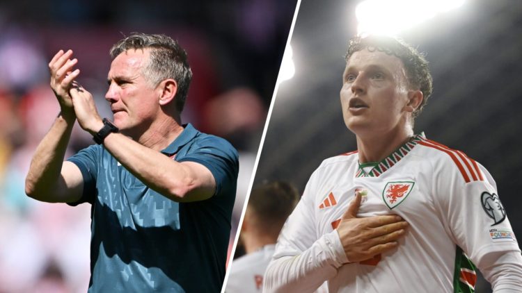 A split image of Wrexham boss Phil Parkinson (L) and Wales forward Nathan Broadhead (R)