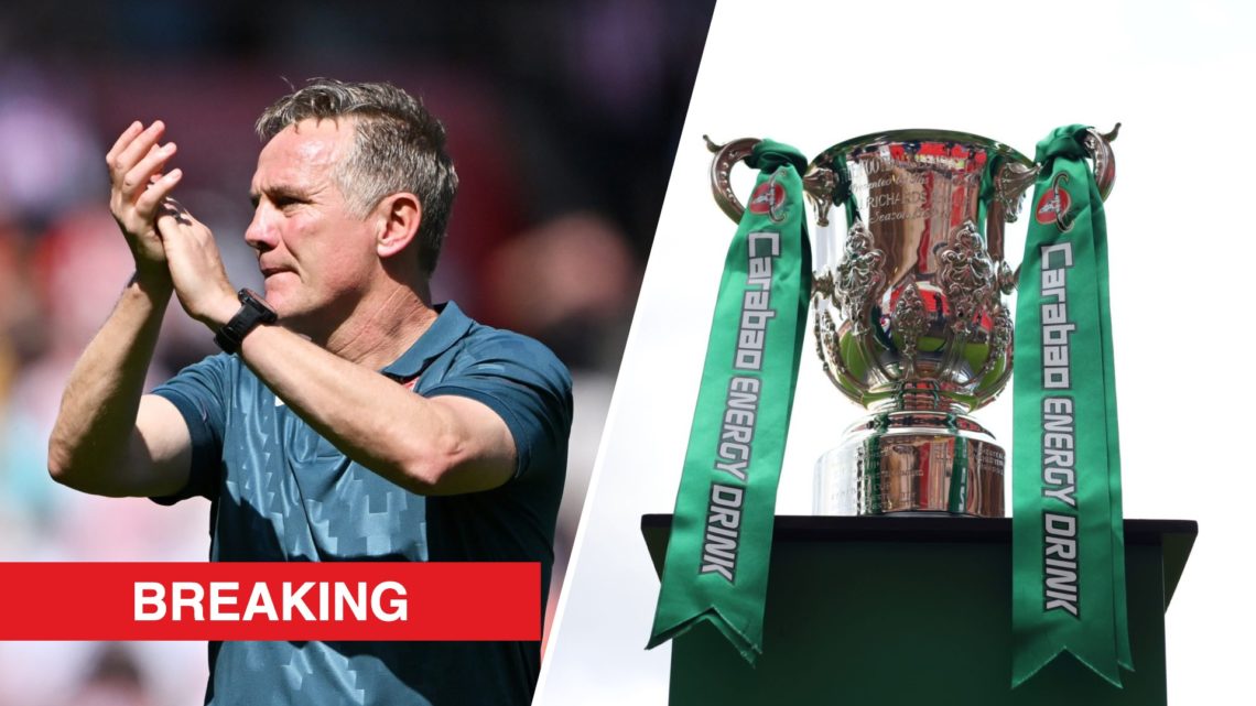A split image of Wrexham boss Phil Parkinson (L) and the Carabao Cup trophy (R)