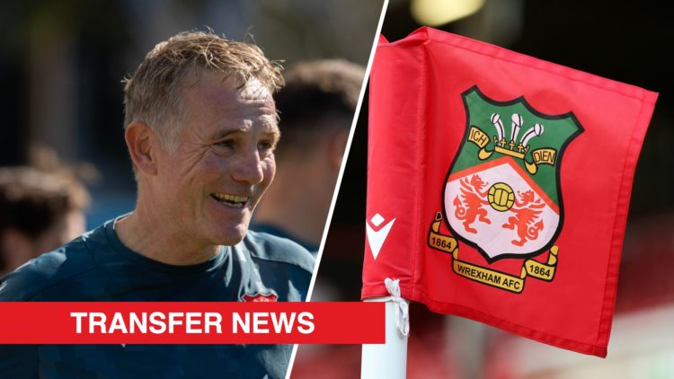 A split image of Wrexham boss Phil Parkinson (L) and a Wrexham corner flag (R)