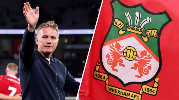A split image of Wrexham boss Phil Parkinson (L) and the Wrexham corner flag (R)