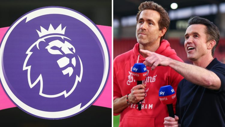 Premier League logo during Chelsea U18 v Manchester United U18: U18 Premier League Final. Ryan Reynolds and Rob McElhenney co owners of Wrexham