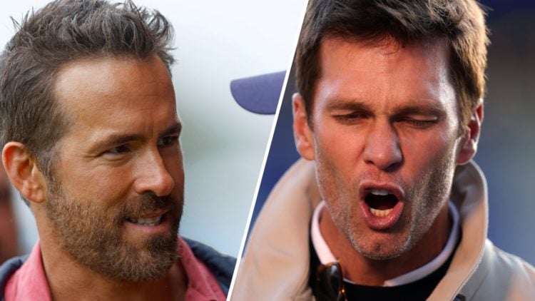 Co-owner of Wrexham Football Club Ryan Reynolds. Tom Brady during Birmingham City FC v Wrexham AFC - Sky Bet League One.