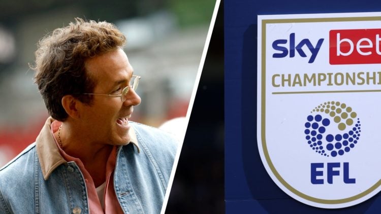 Ryan Reynolds before Wrexham AFC v West Bromwich Albion - Sky Bet Championship. The official logo of the EFL Championship.
