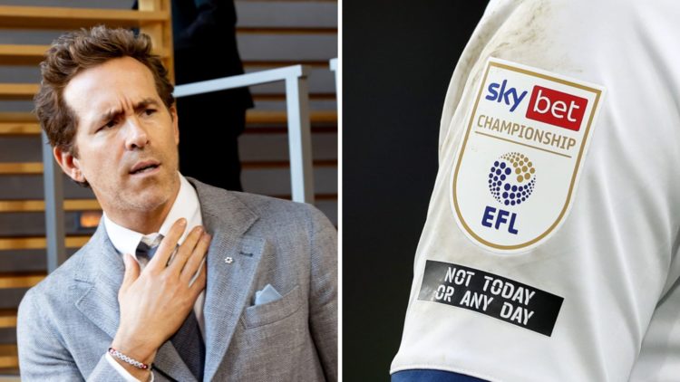 Ryan Reynolds is seen arriving to 'Another Simple Favor' screening. A detailed view of a shirt sleeve with the EFL Championship logo during AFC Bou...