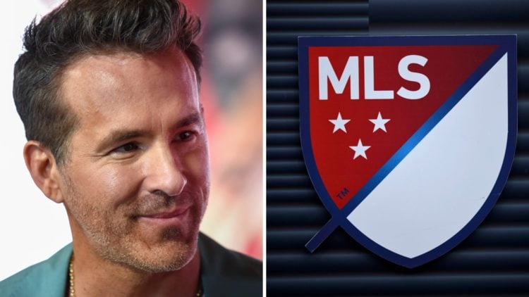 Ryan Reynolds attends the UK Fan Event for Marvel Studios' "Deadpool and Wolverine". A detailed view of a MLS crest.