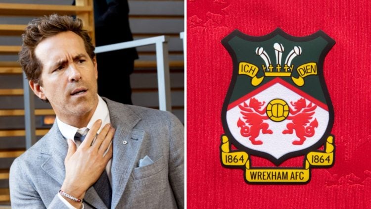 Ryan Reynolds is seen arriving to 'Another Simple Favor' screening. The official club badge of Wrexham AFC on a home shirt.