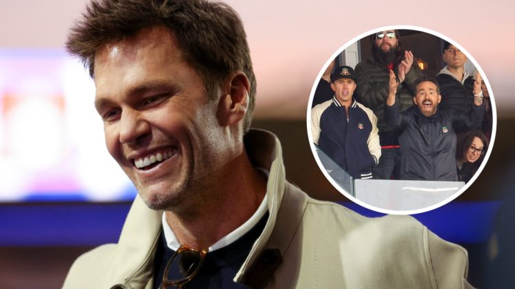 Tom Brady minority owner of Birmingham City. Inset: rexham Football Club owners Rob McElhenney and Ryan Reynolds watch their team