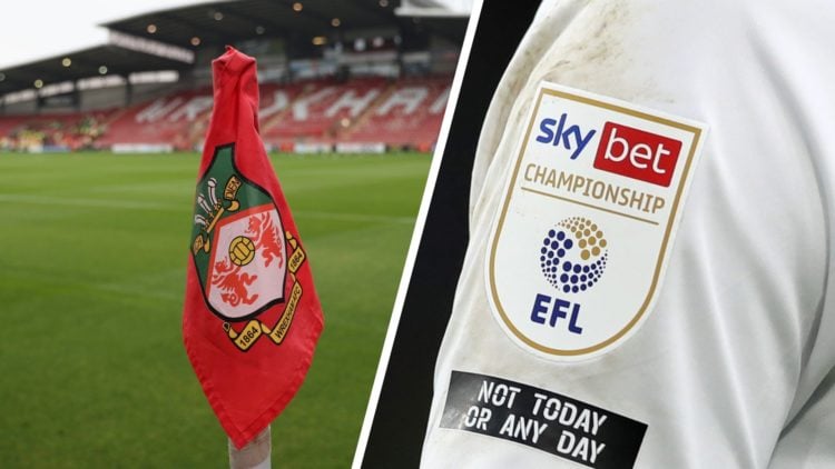 A general view of a Wrexham corner flag before Wrexham AFC v Shrewsbury Town FC in the Sky Bet League One clash. A detailed view of a shirt sleeve ...