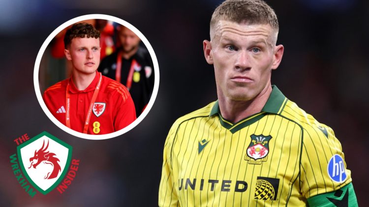 Wrexham's James McClean looks on during a game. Inset a picture of Wales striker Nathan Broadhead before a game.