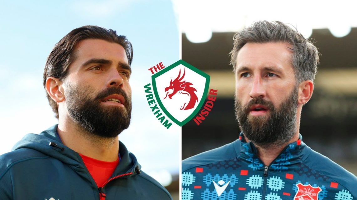 Split image of Wrexham players Ollie Palmer and Elliot Lee before matches.