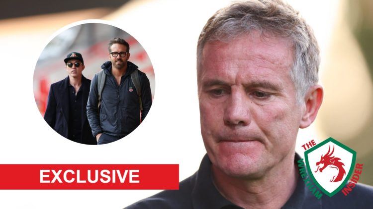Wrexham manager Phil Parkinson looks frustrated. Inset a picture of Wrexham co-owners Ryan Reynolds and Rob Mac.