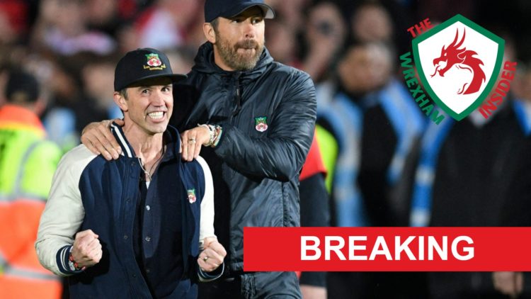 Wrexham co-owners Rob Mac and Ryan Reynolds celebrate promotion.