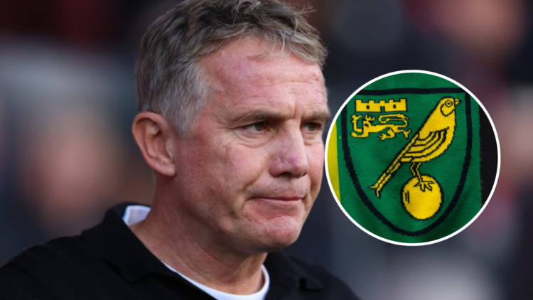 Phil Parkinson, Manager of Wrexham looks on prior to the Sky Bet Championship match between Wrexham AFC and Queens Park Rangers. Inset, Norwich Cit...