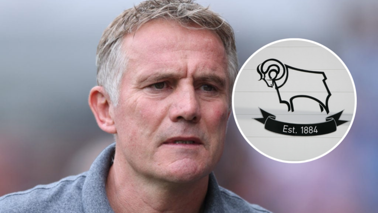 Phil Parkinson manager of Wrexham during the Sky Bet Championship match between Millwall and Wrexham AFC. Inset, Logo / badge at Pride Park home of...