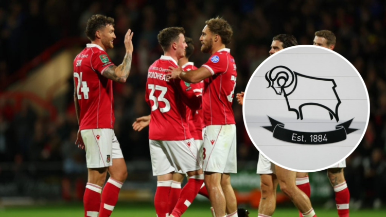Nathan Broadhead of Wrexham celebrates after he scores his sides second goal during the Carabao Cup Third Round match between Wrexham and Reading. ...