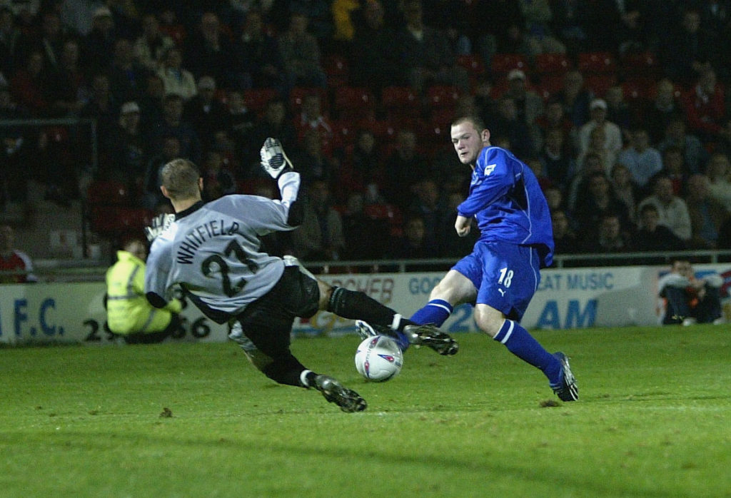 Wayne Rooney of Everton scores his second goal