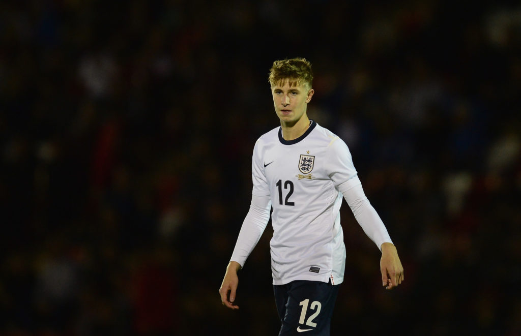 Ben Sheaf in action afor England U17 against Wales.