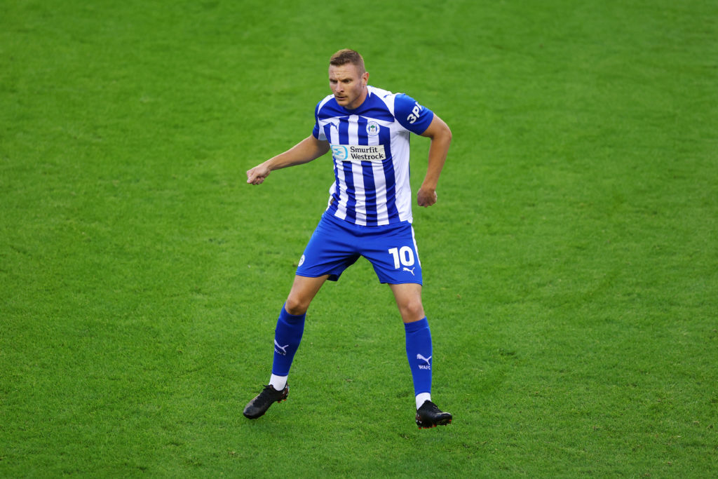 Paul Mullin in action for Wigan Athletic v Stockport County