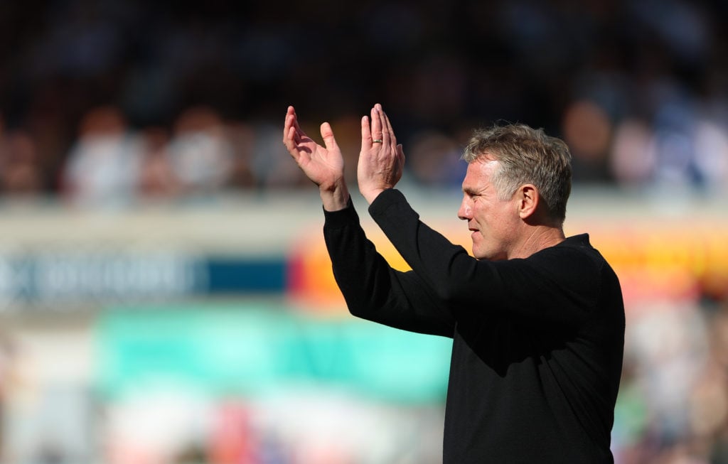 Phil Parkinson, Manager of Wrexham acknowledges the fans