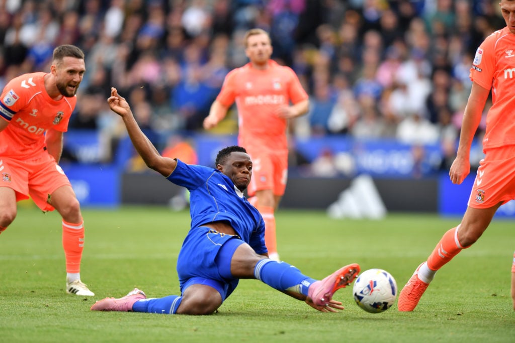 Patson Daka playing for Leicester City against Coventry City