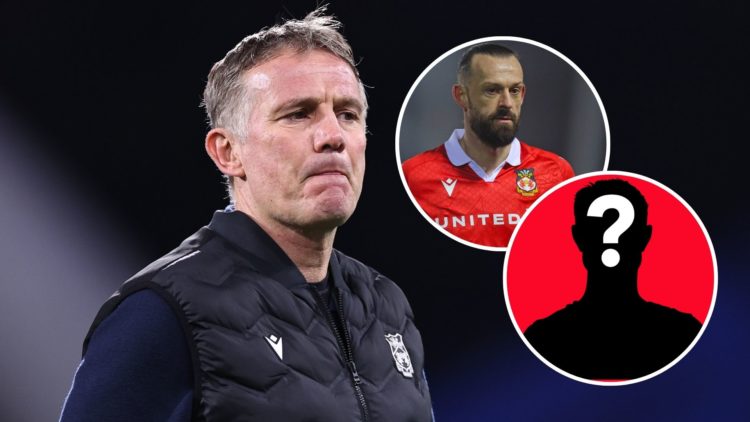 Image of Phil Parkinson manager / head coach of Wrexham ahead of the Sky Bet League One match between Huddersfield Town AFC and Wrexham, insets of ...