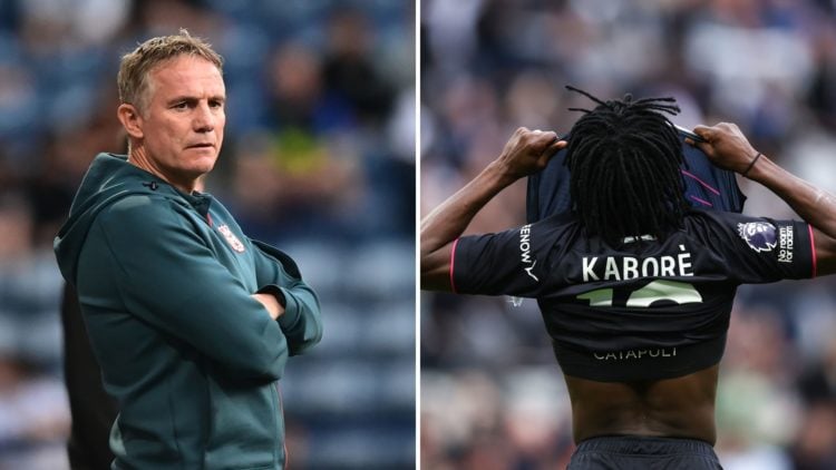 Split Image of Wrexham manager Phil Parkinson looks on during the Carabao Cup Second Round match between Preston North End and Wrexham, Issa Kabore...