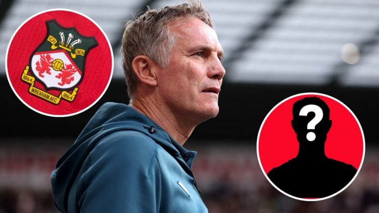 Image of Phil Parkinson, Manager of Wrexham looks on prior to the Carabao Cup Second Round match between Preston North End and Wrexham, inset of Th...